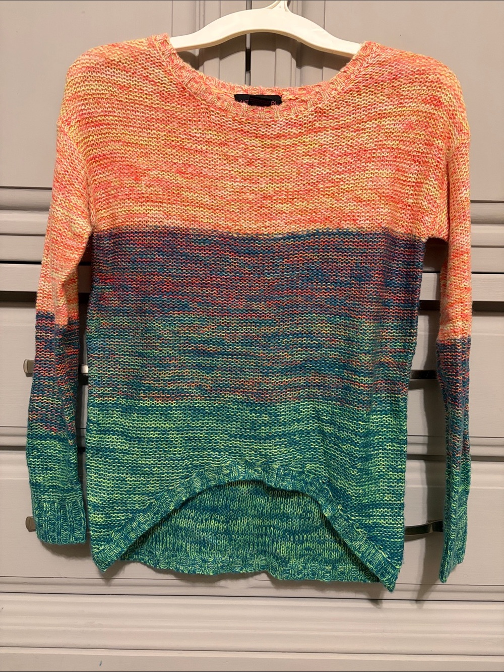 Material Girl Multicolor Gradient Crewneck Sweater in Orange, Blue & Green